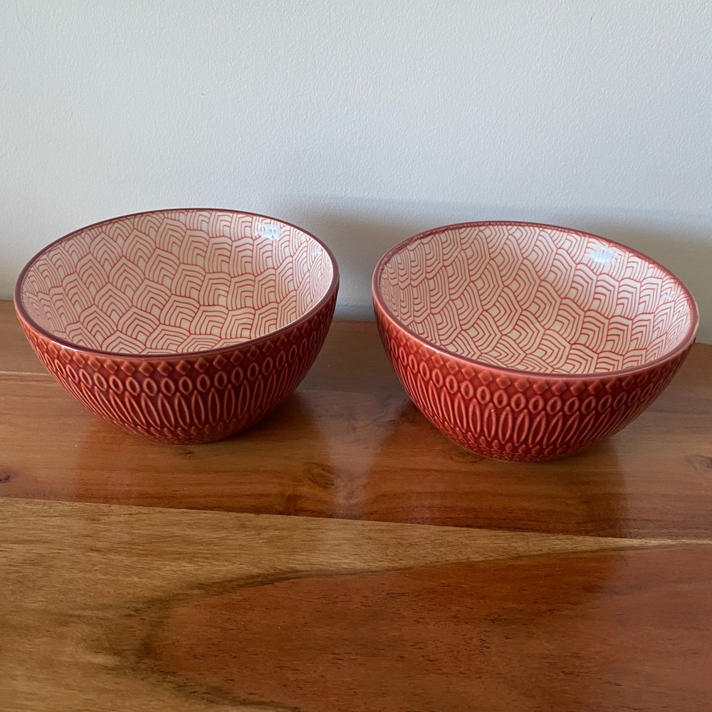 Signature Red Patterned Stoneware Bowls (2)